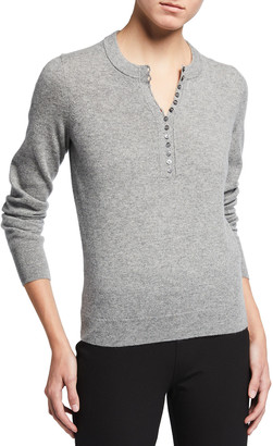 Theory Button Placket Cashmere Henley Top - ShopStyle